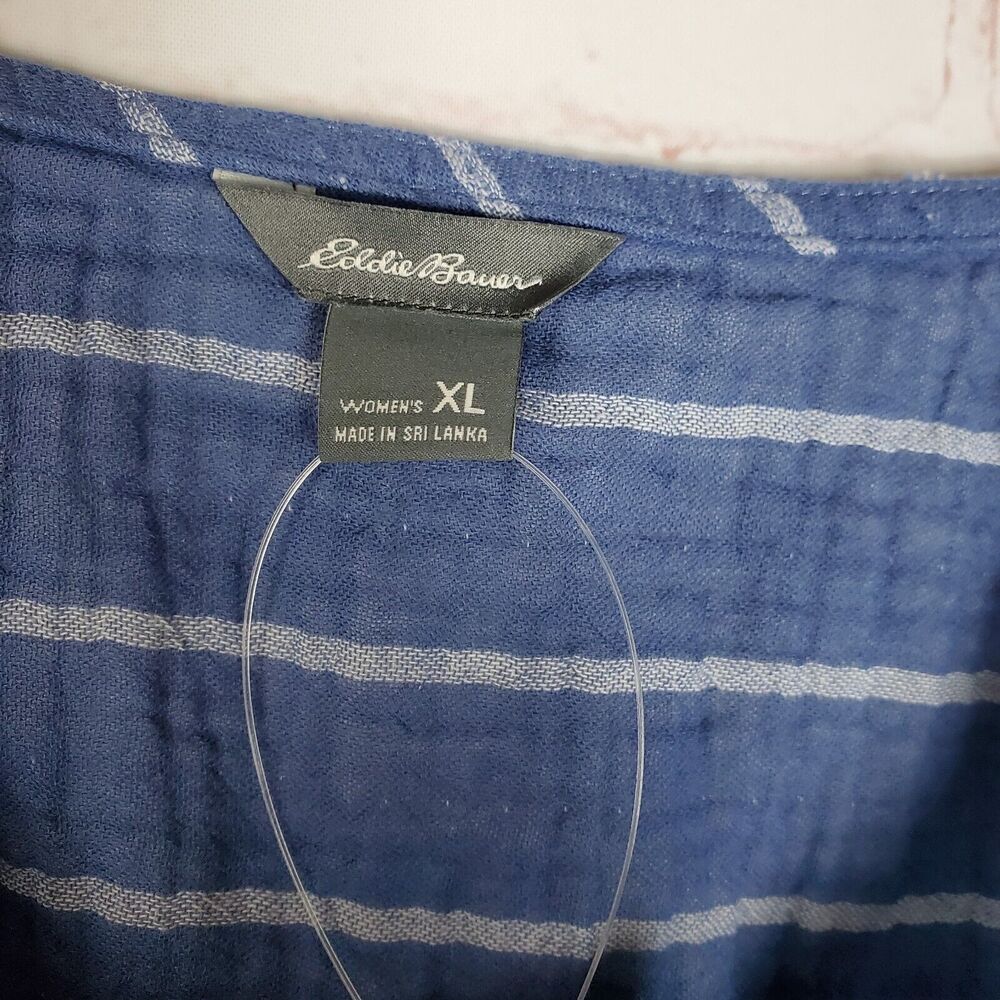 Eddie Bauer Carry On Shirred Short Sleeve Shirt XL Bluebird Boxy Relaxed Fit NEW - Picture 8 of 14